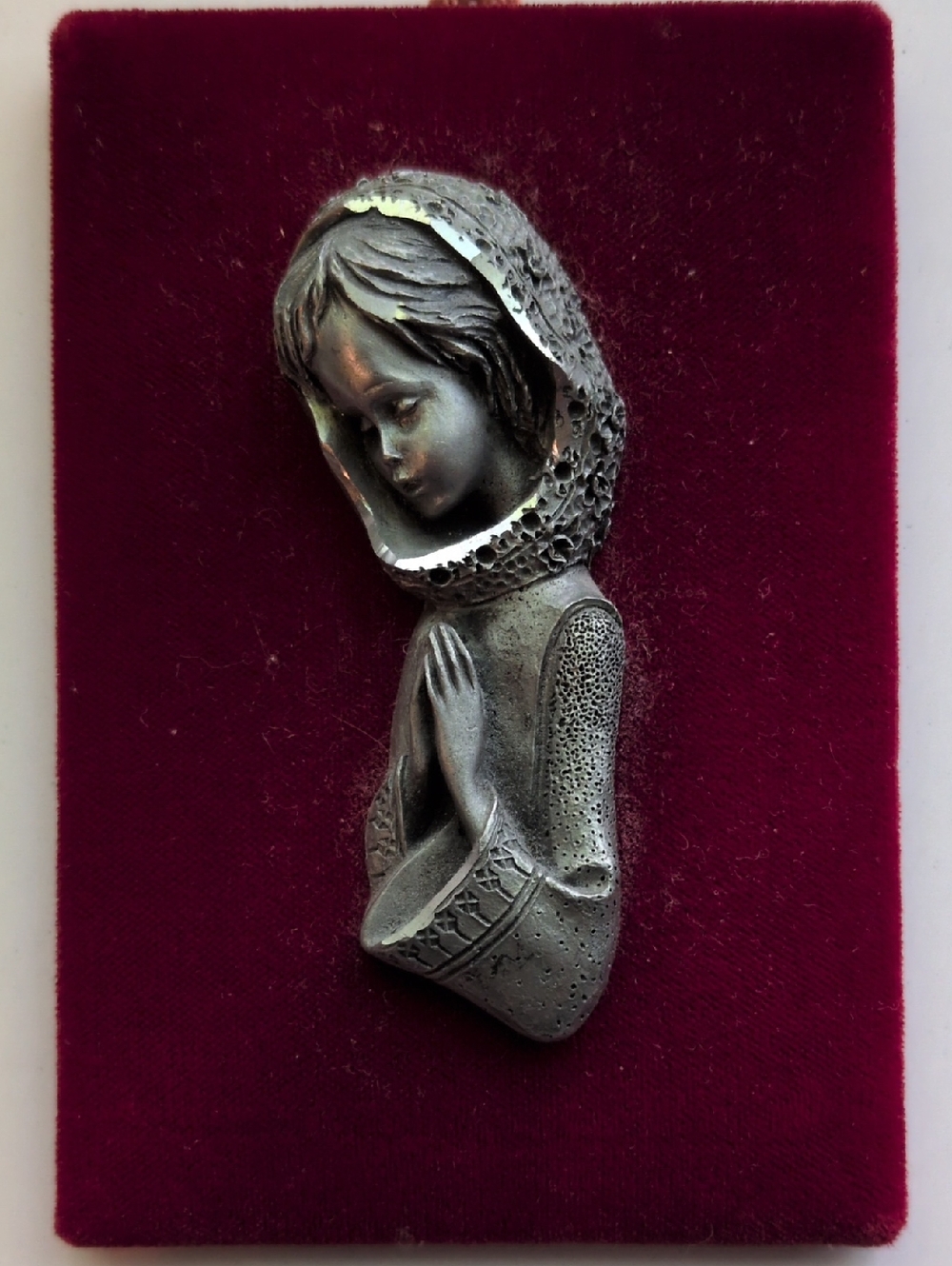 Praying Girl Wall Plaque in Pewter Made In France